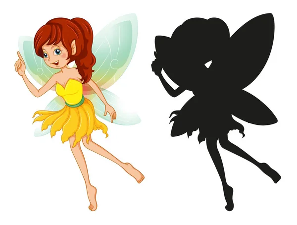 Set Fairy Characters Its Silhouette White Background Illustration — Stock Vector