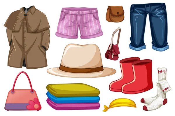 Set Van Mode Outfits Accessoires Witte Achtergrond Illustratie — Stockvector