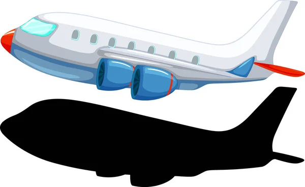 Flugzeug Cartoon Stil Mit Seiner Silhouette Illustration — Stockvektor