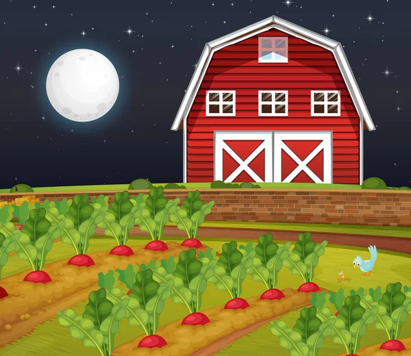 Farm Scene Barn Carrot Farm Night Illustration — Stock Vector