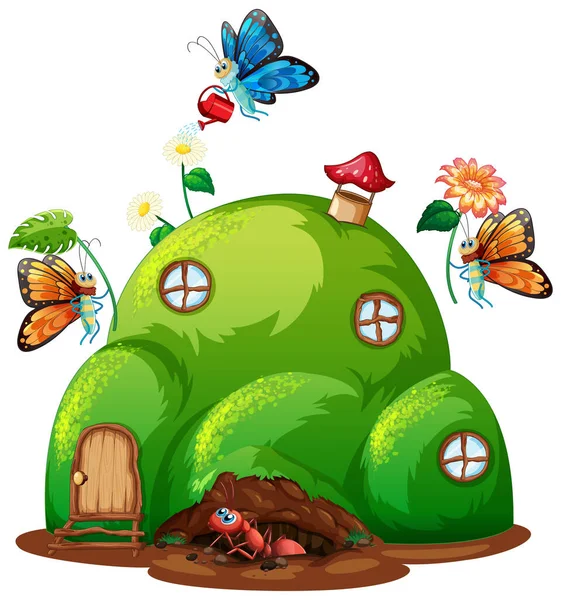 Thème Jardinage Avec Insectes Dans Leur Illustration Maison — Image vectorielle
