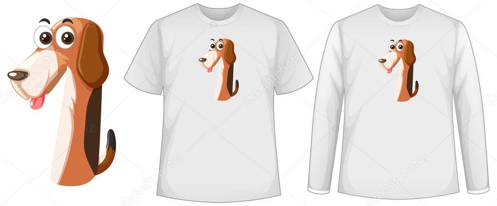 Set of two types of shirt with dog in number one shape screen on t-shirts illustration