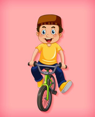Bisiklete binen mutlu müslüman çocuk