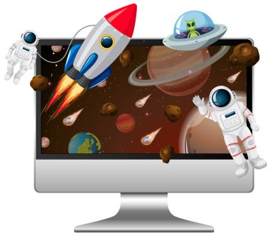 Galaxy background on computer screen illustration clipart