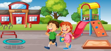 Okul bahçesindeki öğrenci illüstrasyonu