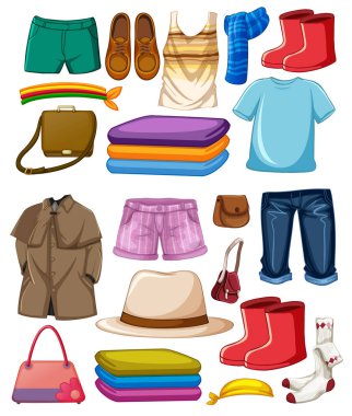 Beyaz arkaplan resimlerinde moda kıyafetleri ve aksesuarları