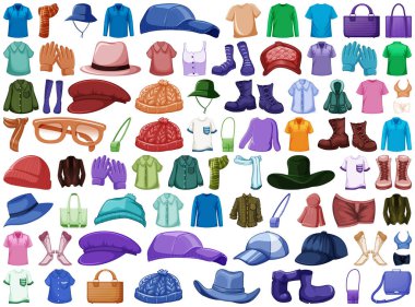 Beyaz arkaplan resimlerinde moda kıyafetleri ve aksesuarları