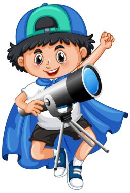 Dürbünü olan bir çocuk resimde izole edilmiş.