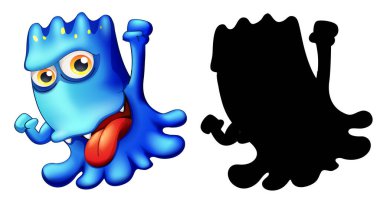 Beyaz arkaplanda silüeti olan bir canavar.