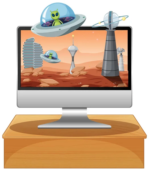 Computador Isolado Mesa Com Tema Espaço Ilustração Fundo Desktop —  Vetores de Stock