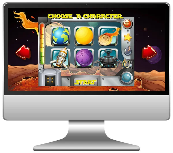 Space Παιχνίδι Στην Οθόνη Του Υπολογιστή Εικονογράφηση — Διανυσματικό Αρχείο