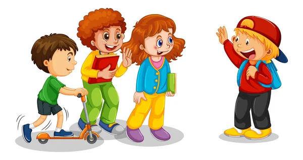 Grupo Crianças Pequenas Personagem Desenho Animado Fundo Branco Ilustração — Vetor de Stock