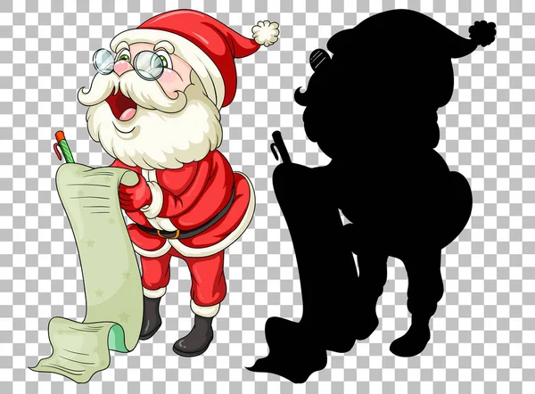 Der Weihnachtsmann Mit Der Schriftrolle Und Ihrer Silhouettenillustration — Stockvektor