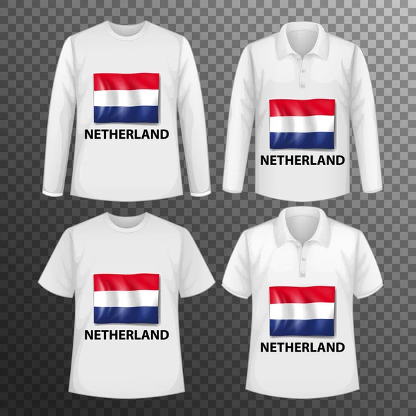 Set Different Male Shirts Netherland Flag Screen Shirts Isolated Illustration — Stock Vector