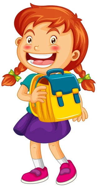 Ευτυχισμένο Κορίτσι Κρατώντας Σχολική Τσάντα Εικονογράφηση — Διανυσματικό Αρχείο