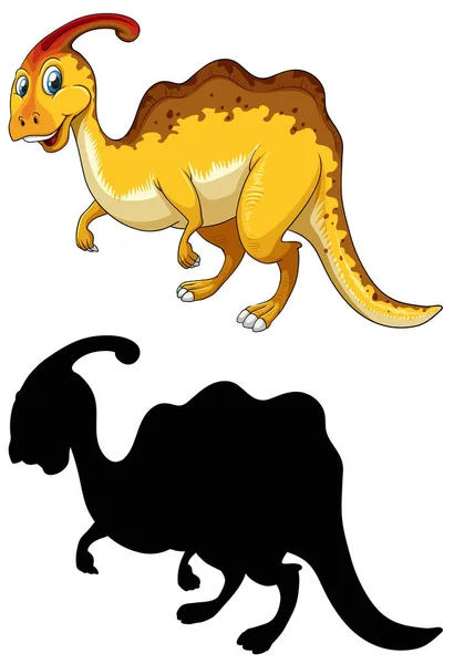 Conjunto Personagem Desenho Animado Dinossauro Sua Silhueta Ilustração Fundo Branco — Vetor de Stock