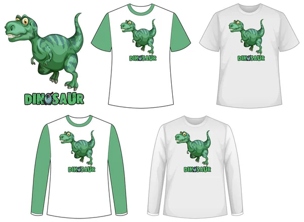 Набор Различных Типов Рубашек Стиле Динозавров Иллюстрацией Логотипа Динозавра — стоковый вектор