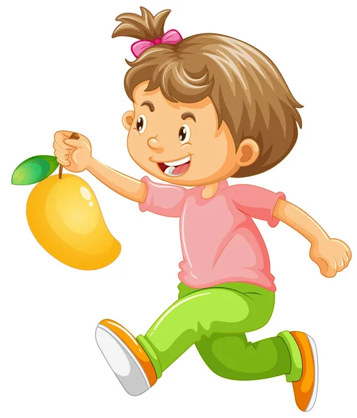 Biegnąca Dziewczyna Trzymając Mango Ilustracja — Wektor stockowy