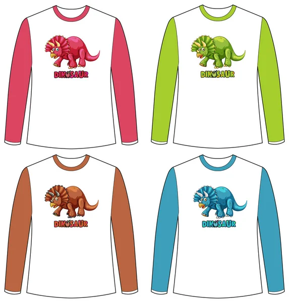 Set Different Colour Dinosaur Screen Long Sleeve Shirt Illustration — Stock Vector