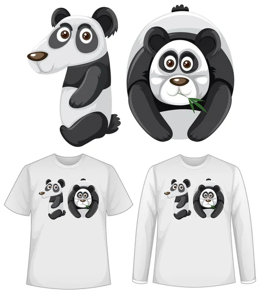 Set Two Types Shirt Panda Number Ten Shape Screen Shirts — Stock Vector