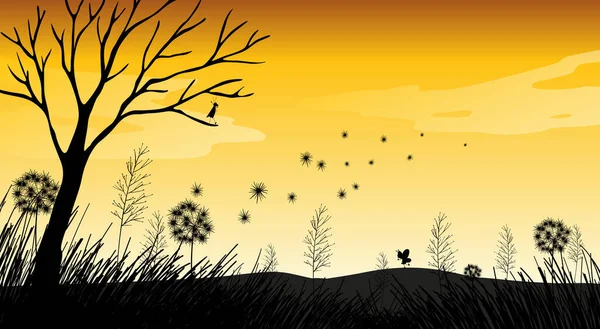 Outdoor Natura Silhouette Tramonto Scena Illustrazione — Vettoriale Stock