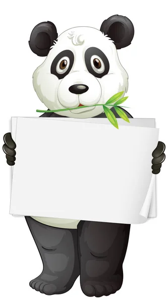 白い背景のイラストのパンダと空白の看板テンプレート — ストックベクタ