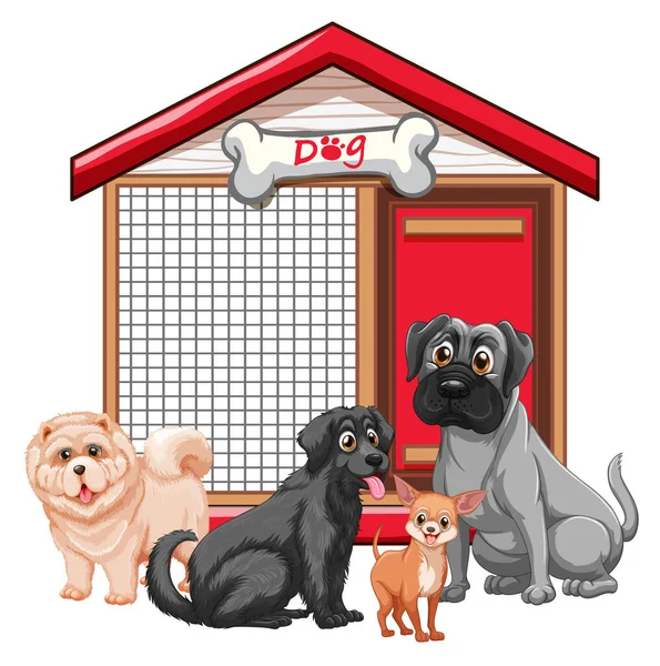 Hundekäfig Mit Hundegruppe Karikatur Isolierte Illustration — Stockvektor