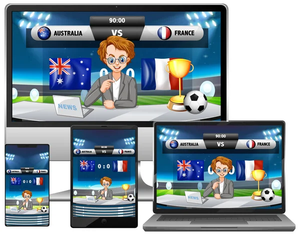 Set Football Match Score News Different Electronic Gadget Screens Illusztráció — Stock Vector