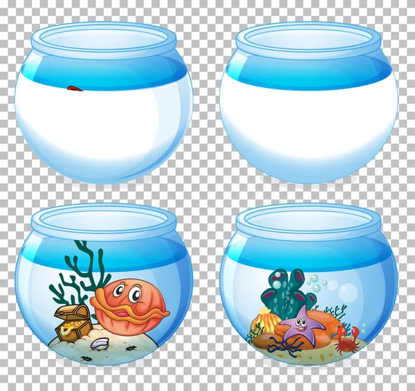 Conjunto Diferentes Tanques Aquário Isolados Sobre Ilustração Fundo Transparente — Vetor de Stock