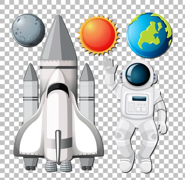 Uppsättning Rymdelement Med Astronuat Transparent Bakgrund Illustration — Stock vektor