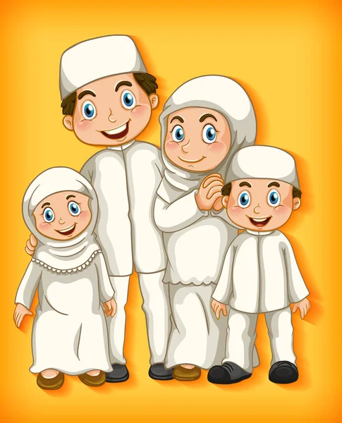 Membro Família Muçulmana Desenho Animado Cor Gradiente Fundo Ilustração —  Vetores de Stock
