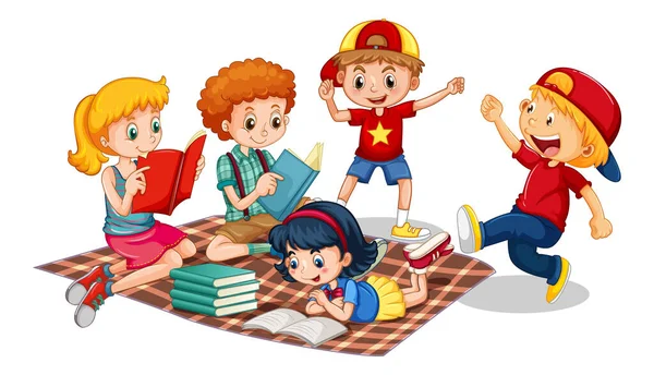 Gruppo Bambini Piccoli Cartone Animato Personaggio Sfondo Bianco Illustrazione — Vettoriale Stock