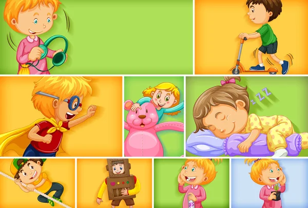 Conjunto Diferentes Personajes Infantiles Diferentes Ilustraciones Fondo Color — Vector de stock