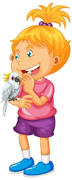 Щаслива Дівчина Тримає Ілюстрацію Папуги — стоковий вектор