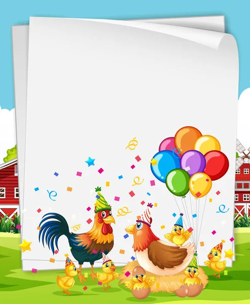 Blank Banner Many Chickens Party Theme Illustration — Stock Vector