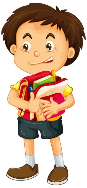 Αγόρι Κρατώντας Σχολική Τσάντα Εικονογράφηση — Διανυσματικό Αρχείο