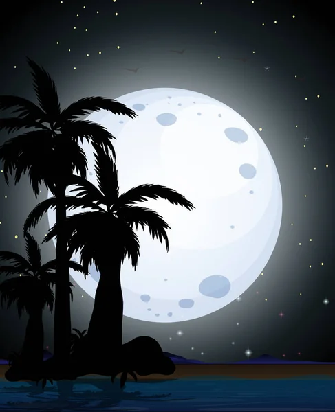 Summer Night Scene Silhouette Illustration — Stock Vector