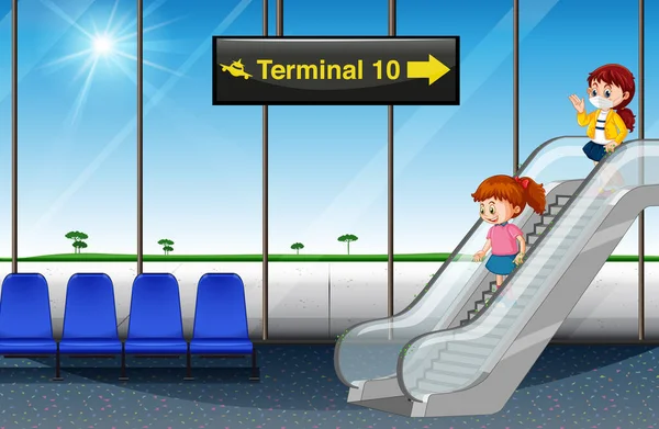 Girls Arriving Airport Illustration — Stock Vector