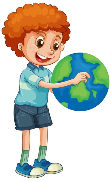 Happy Boy Holding Globe Geïsoleerde Illustratie — Stockvector