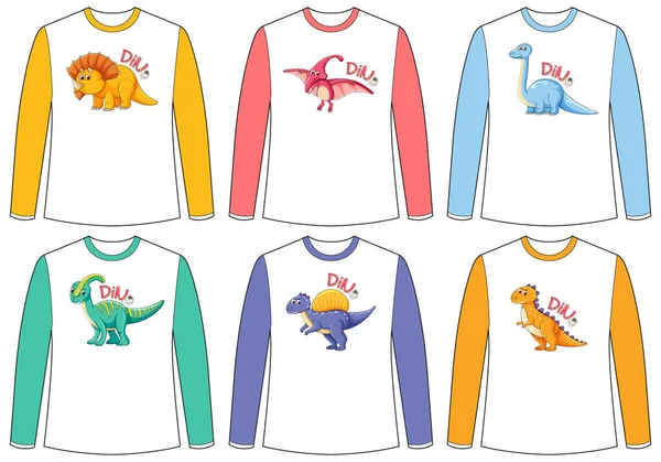 Conjunto Tela Dinossauro Cor Diferente Ilustração Camiseta Manga Longa —  Vetores de Stock