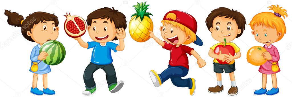 Group of young children cartoon character on white background illustration