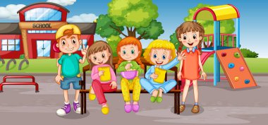 Okul bahçesindeki öğrenci illüstrasyonu