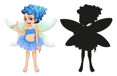 Beyaz arkaplan çiziminde peri karakterleri ve silueti