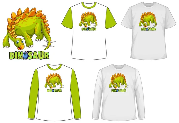 Conjunto Diferentes Tipos Camisa Tema Dinossauro Com Ilustração Logotipo Dinossauro — Vetor de Stock