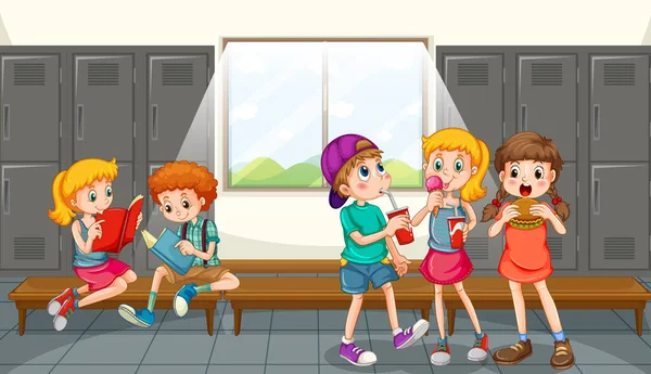 Group Children Changing Room Illustration — Stock Vector