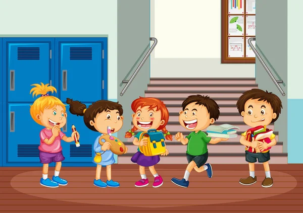 Children Talking Friends School Illustration — Stock Vector