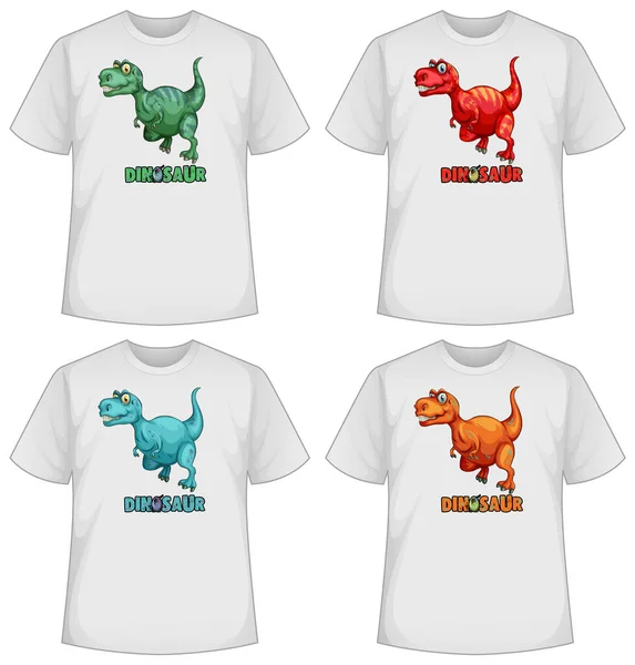 Conjunto Tela Dinossauro Cores Diferentes Camisetas Ilustração —  Vetores de Stock