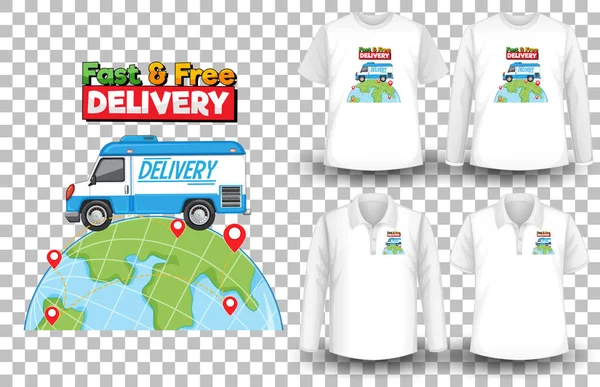 Set Mockup Shirt Delivery Theme Illustration — 스톡 벡터