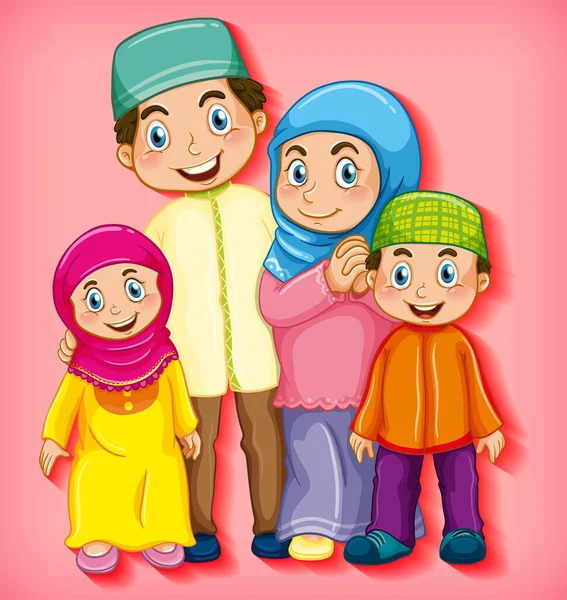 Moslim Familielid Cartoon Karakter Kleur Verloop Achtergrond Illustratie — Stockvector