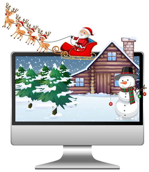 Winter Xmas Computer Screen Desktop Illustration — Stock Vector